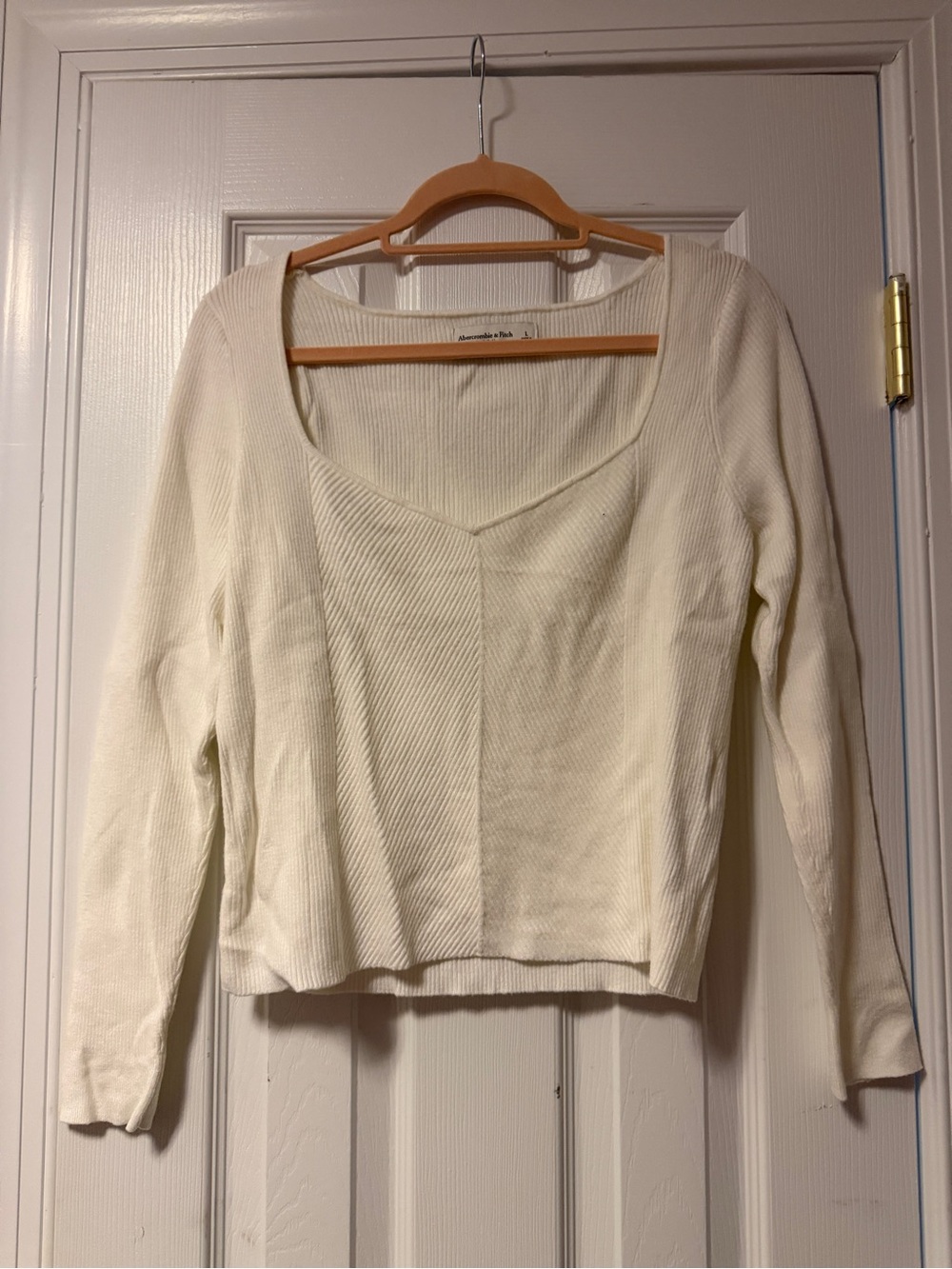Abercrombie White Ribbed Sweetheart Neck Sweater